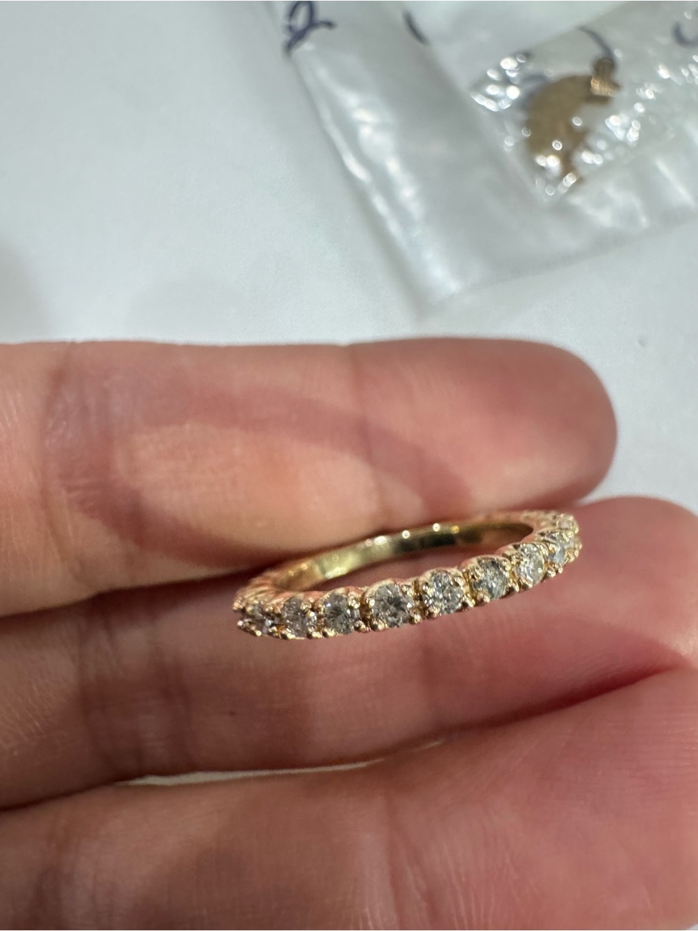 14K Solid Gold Diamond Eternity Band - Sparkling Gold Diamond Ring - Picture 7 of 12